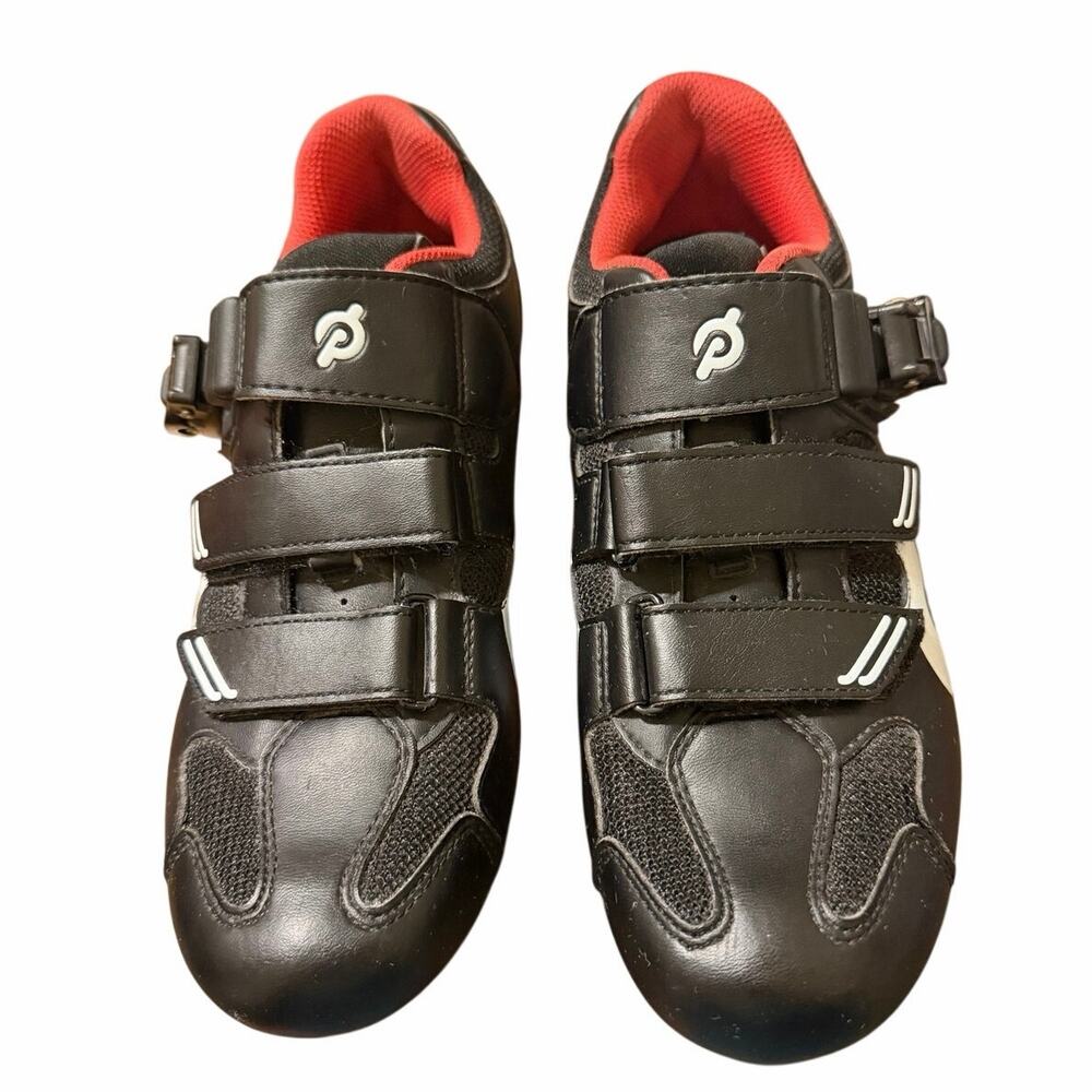 Peloton Cycling Shoes Size 39 Black Red w/ Delta Cleats Indoor Spin Bike